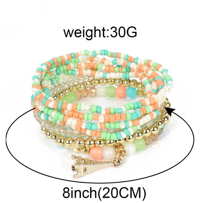 Metal Eiffel Tower Rice Bead Multi-layer Temperament Women's Bracelet