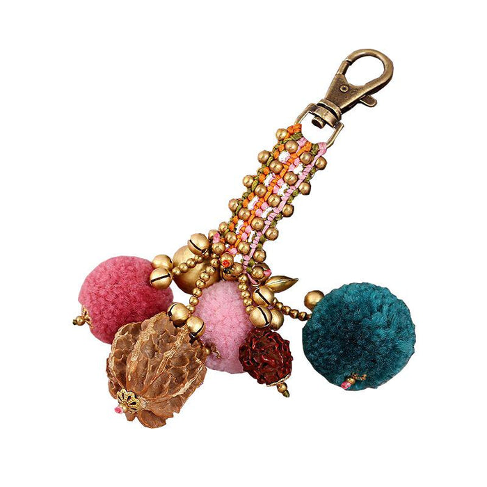Bohemian Style Handmade Plush Ball Bag Pendant Woven Car Keychains