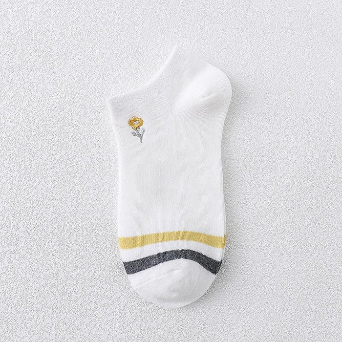 Summer Thin Cotton Socks Embroidered Shallow Striped Socks