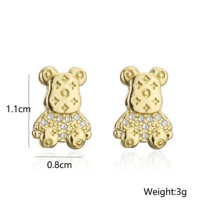 New Gold Color Zircon Animal Collection Bear Earrings