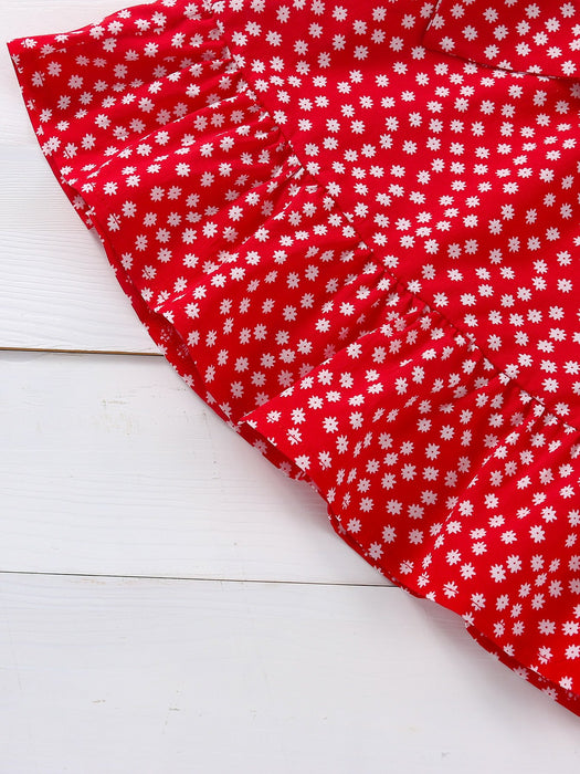 Solid color suspender Jacket Red Floral Lace Skirt A-line skirt two-piece set