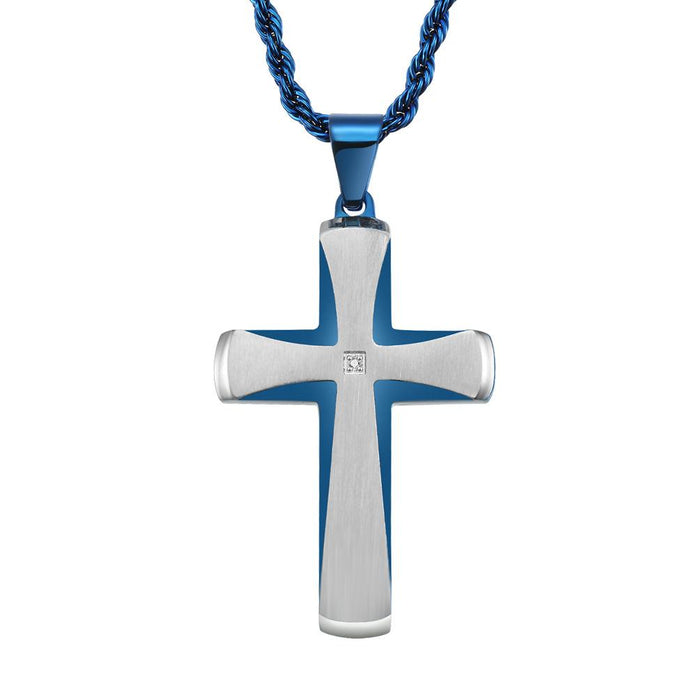 Simple Beveled Titanium Steel Two-color Cross Pendant Necklace