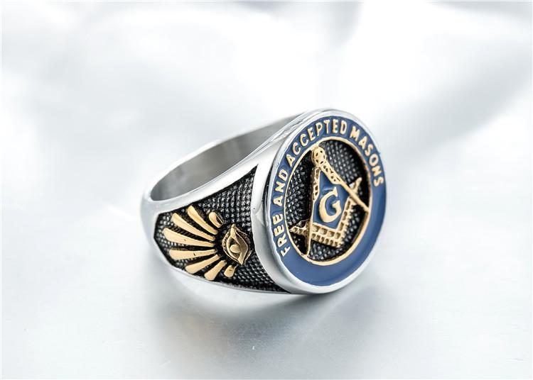 Personality Retro Masonic Logo Men's Titanium Steel Ring