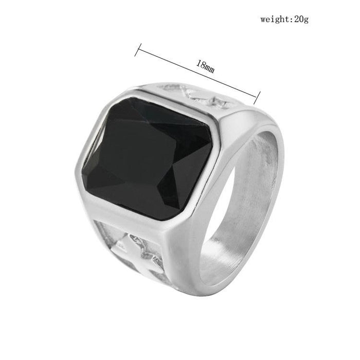 Personality Punk Cross Men's Titanium Steel Gem Ring Foreign Trade Jewelry