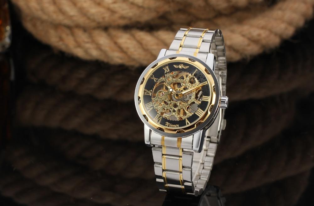 Winner Classic Mechanical Men Watch Stainless Steel Skeleton Luxury Automatic Wristwatch