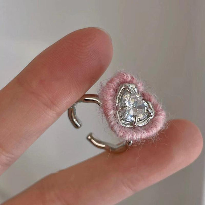 Wool Inlaid with Love Zircon Handmade Ring