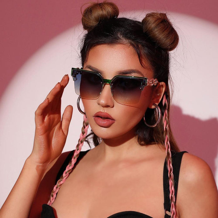 Half frame chain metal sunglasses