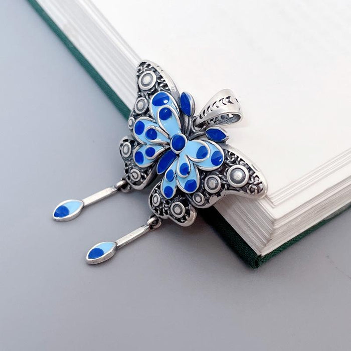 Female Enamel Butterfly Pendant Necklace