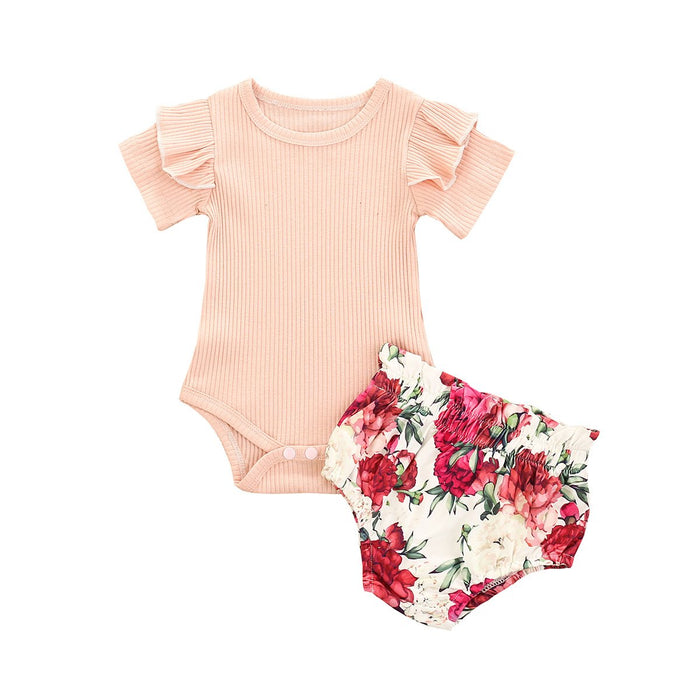 Girls' solid color flower printed briefs