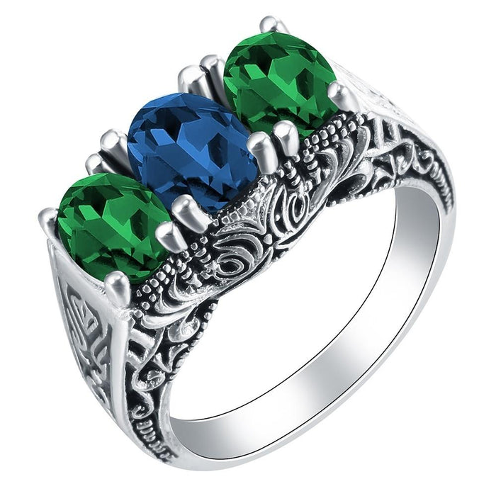 Luxury Fashion 3 Stone Women Jewelry Blue Zircon Rings