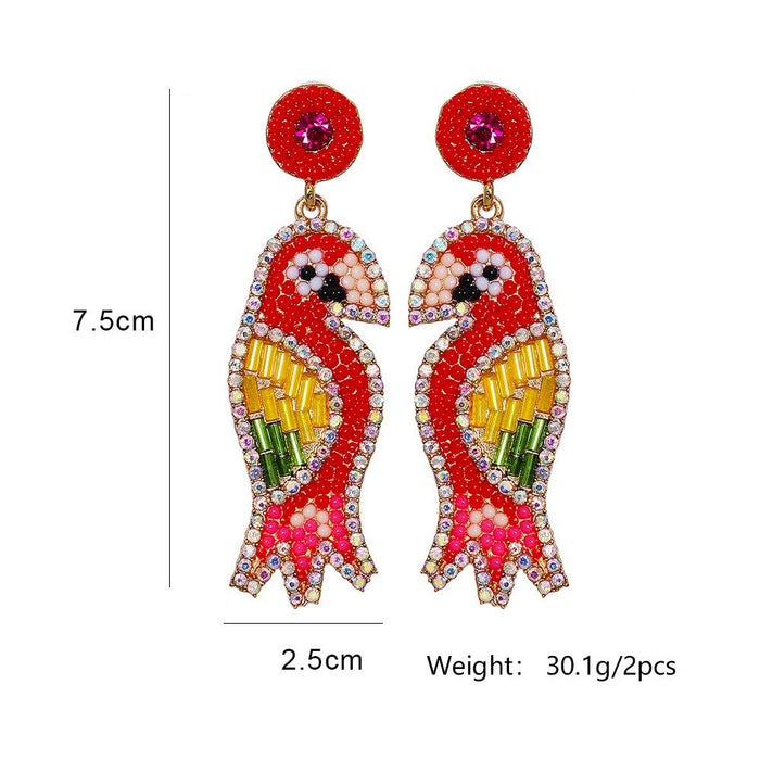 New Creative Exaggerated Personality Parrot Female Earrings Accessories Inlaid Rhinestone