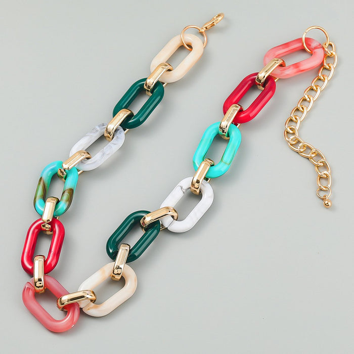 Women's Fashion Boho Chain Multicolor Resin Necklace