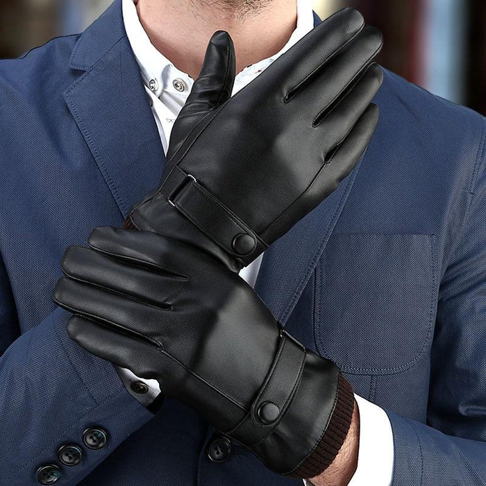 Black Winter Mittens Keep Warm Touch Screen Windproof Driving Leather Gloves