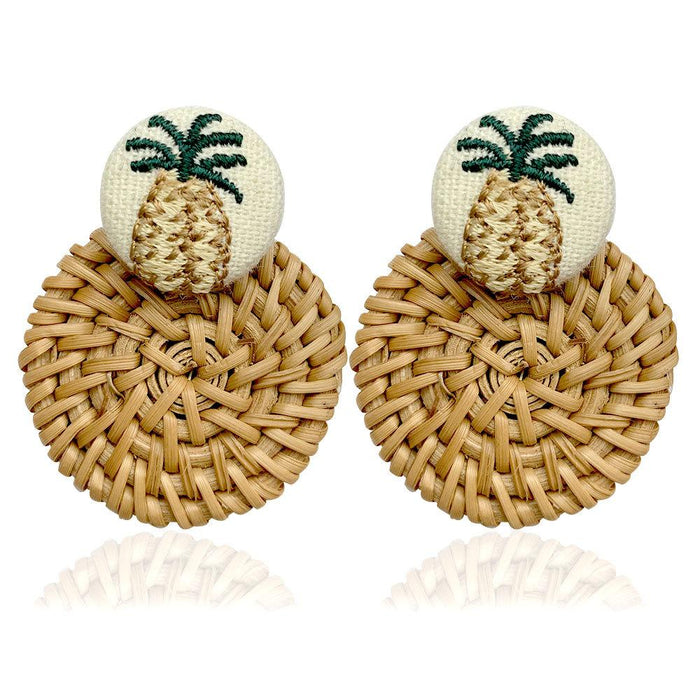 Popular Cloth Embroidery Pineapple Rattan Circle Earrings