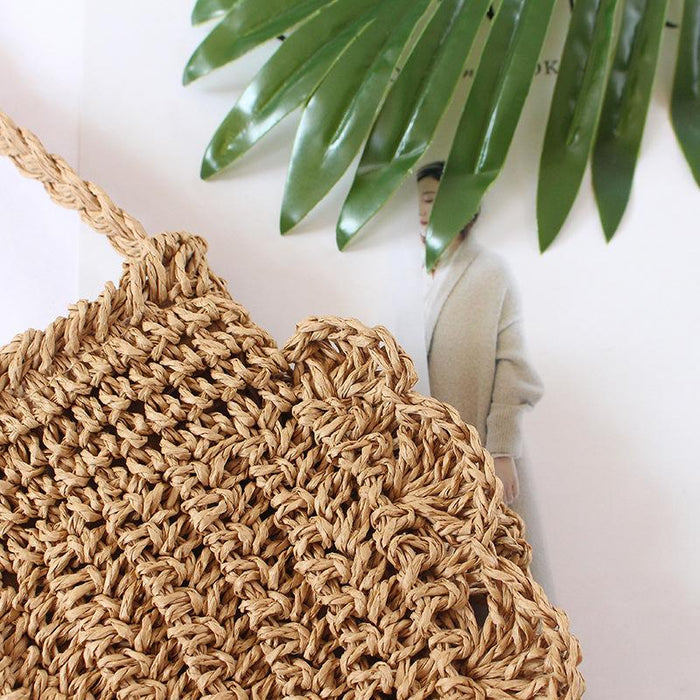 Summer Straw Solid Color Oval Zipper Crossbody Bag