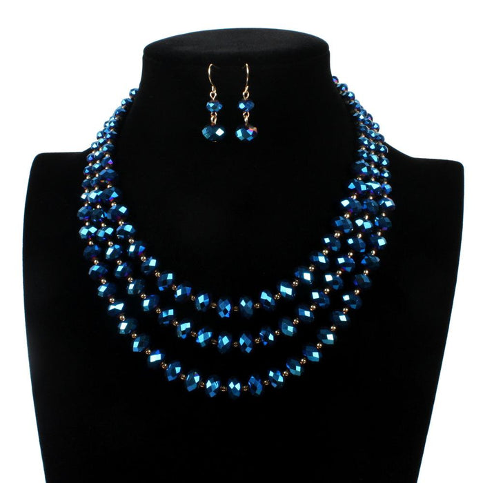 Women's jewelry retro multi-layer exaggerated Glass Crystal Necklace