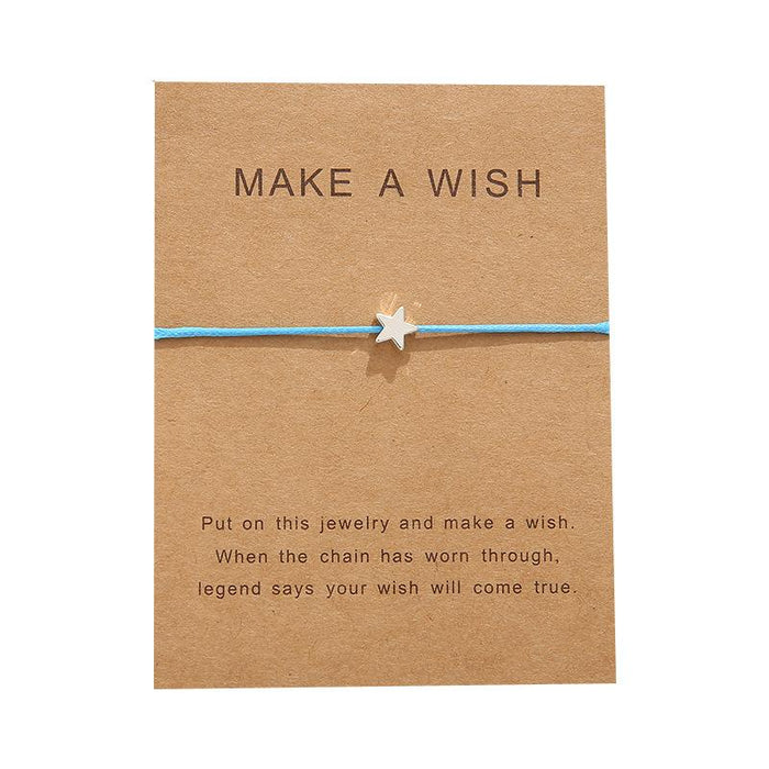 Simple Silver Star Blessing Card Rope Bracelet