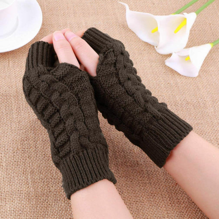 Half Finger Gloves for Women Winter Soft Warm Wool Knitting Arm Gloves