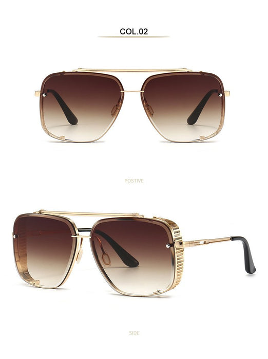 Men's and women's square metal double beam Sunglasses