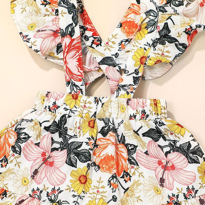 Baby Floral Jumpsuit + Suspender Skirt Two-piece Set