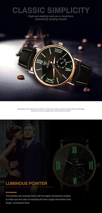 Yazole Watch Fashion Leisure Watches Business Men Luminous Roman Designer Watch