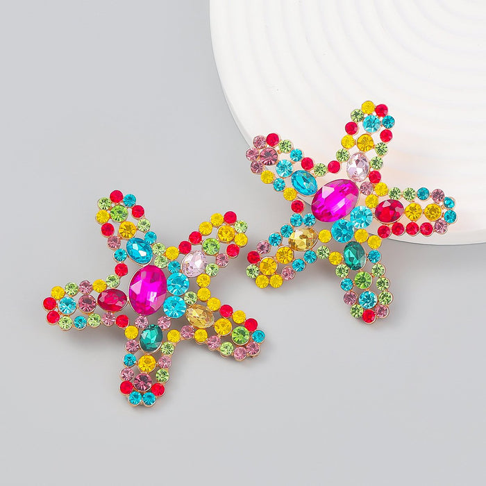 Summer Beach Rhinestone Starfish Alloy Stud Earrings