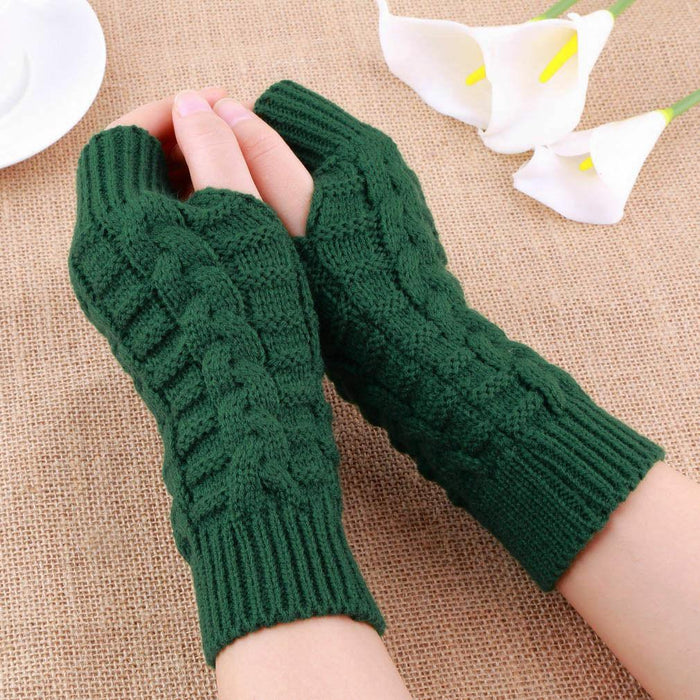Half Finger Gloves for Women Winter Soft Warm Wool Knitting Arm Gloves