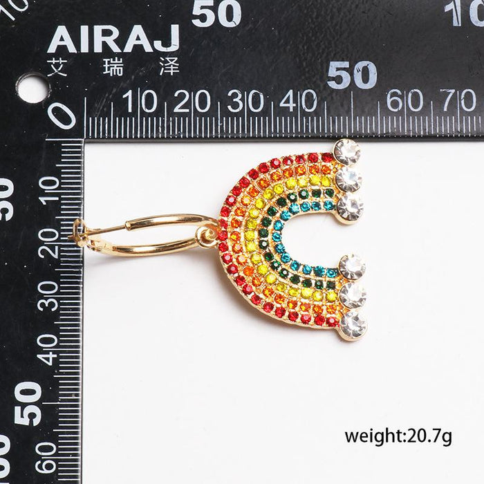 Female Jewelry Personality Versatile Rainbow Earrings Accessories Inlaid Rhinestone