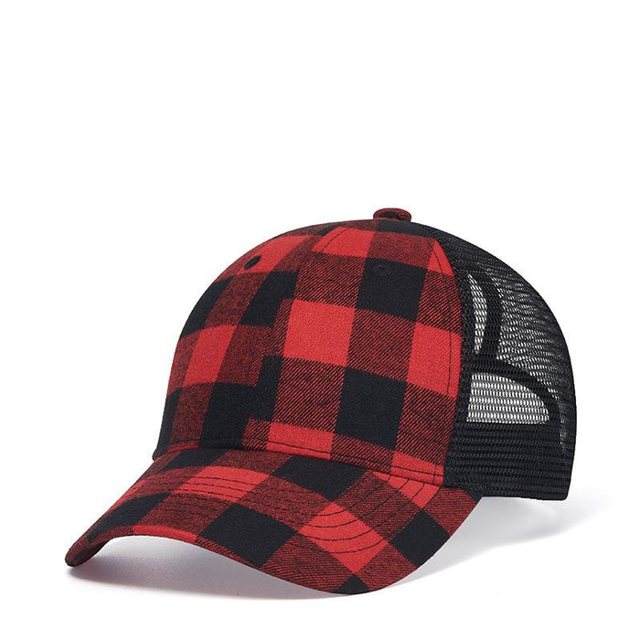 New Baseball Cap Personality All-match Black and Red Plaid Sun Hat