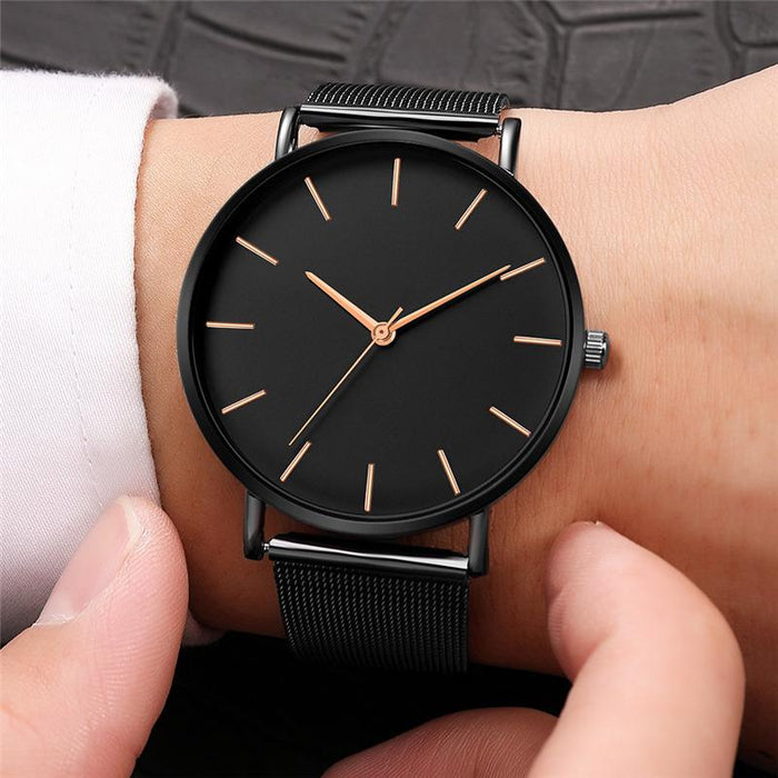Quartz Ultra Thin Simple Stainless Steel Mesh Men's Fashion Casual Watch