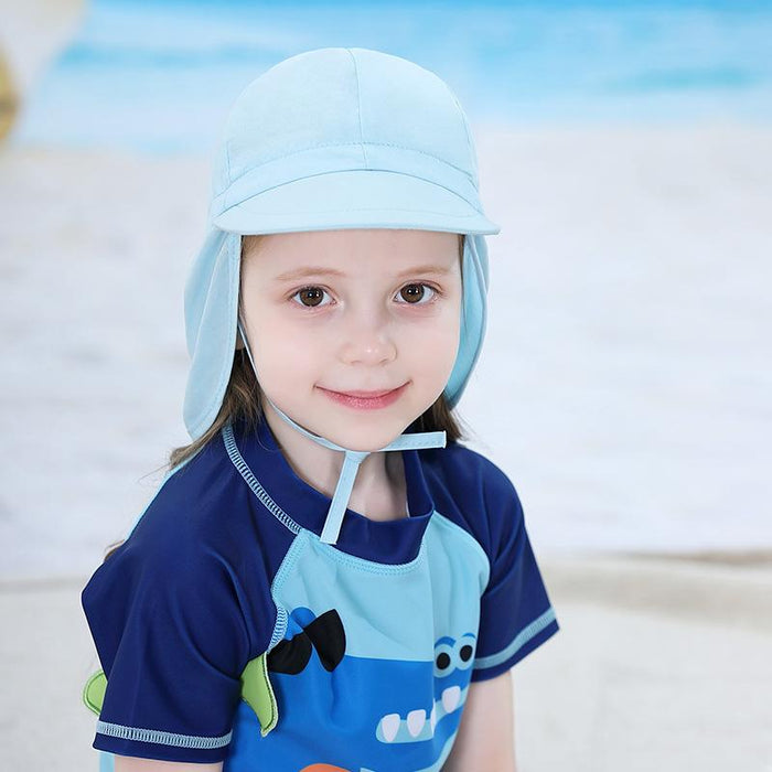 Thin Light Blue Ruffled Outdoor Sunscreen Children's Shawl Hat