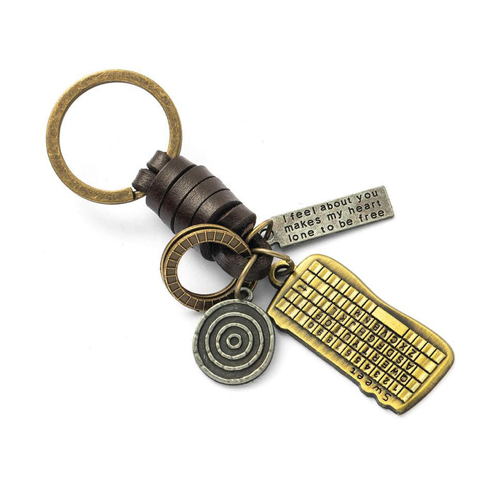 Vintage punk style leather metal key chain creative small gift hand woven car key chain pendant