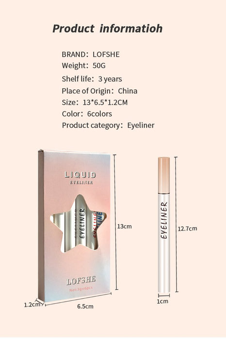 Waterproof and oil proof 6 colour Eyeliner