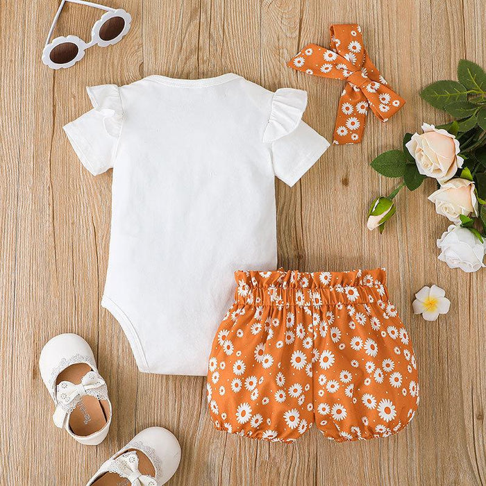 Baby Girls Summer Top + Floral Shorts and Headband 3-piece Set