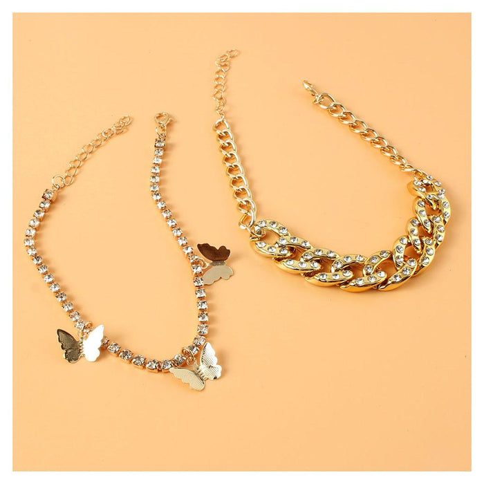 Creative Rhinestone Butterfly Pendant Foot Ornament Women's Shining Anklet
