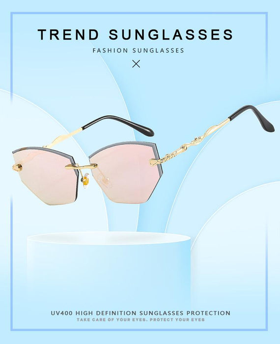 Colorful frameless Sunglasses diamond trimming
