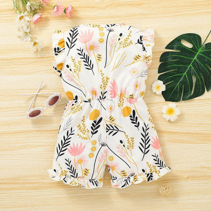Girls' Summer Printed Shorts Jumpsuit