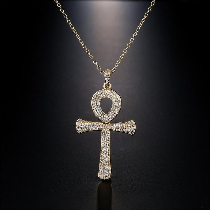 Stylish Vintage Anka Cross Pendant Zircon Necklace