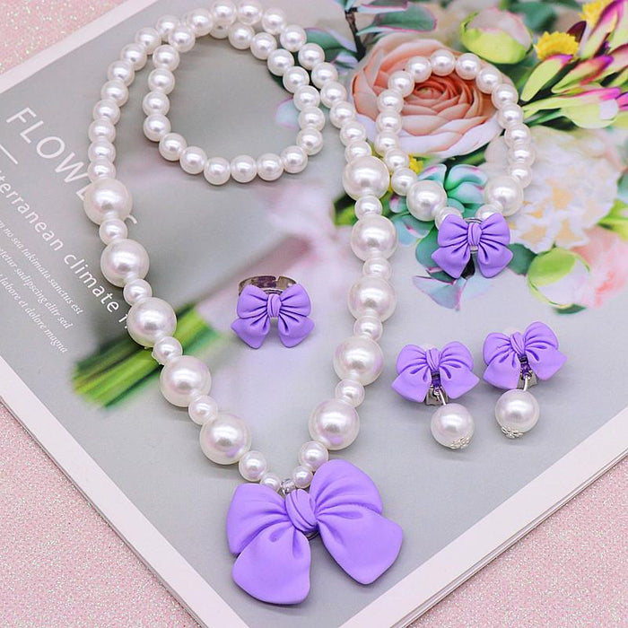 Children's Necklace Set Lovely Bow Pearl Necklace