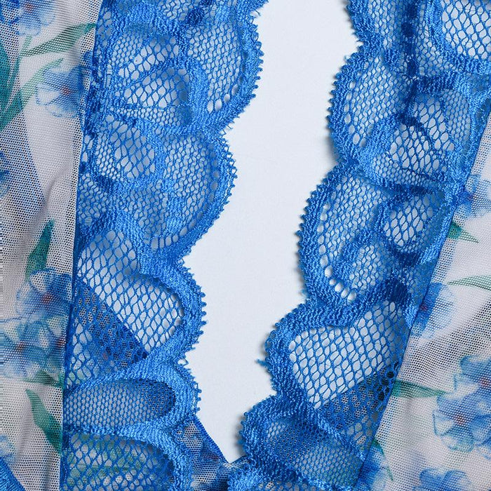 Women's Summer Mesh Lingerie Floral Print Slim Bodysuit