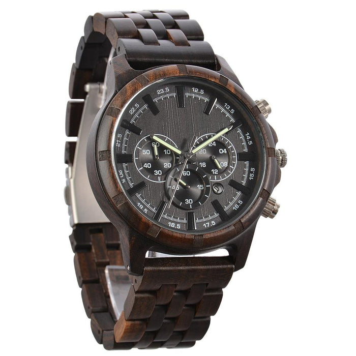 New Men's Multifunctional Business Luminous Large Dial Wood Quartz Watch
