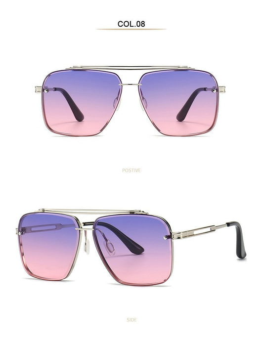 Men's and women's square metal double beam Sunglasses