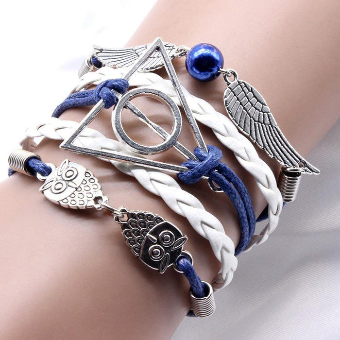 60Pcs Vintage Owl Wings Leather Rope Bracelet