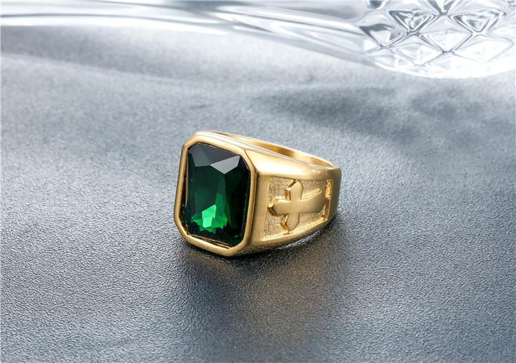 Personality Punk Cross Men's Titanium Steel Gem Ring Foreign Trade Jewelry