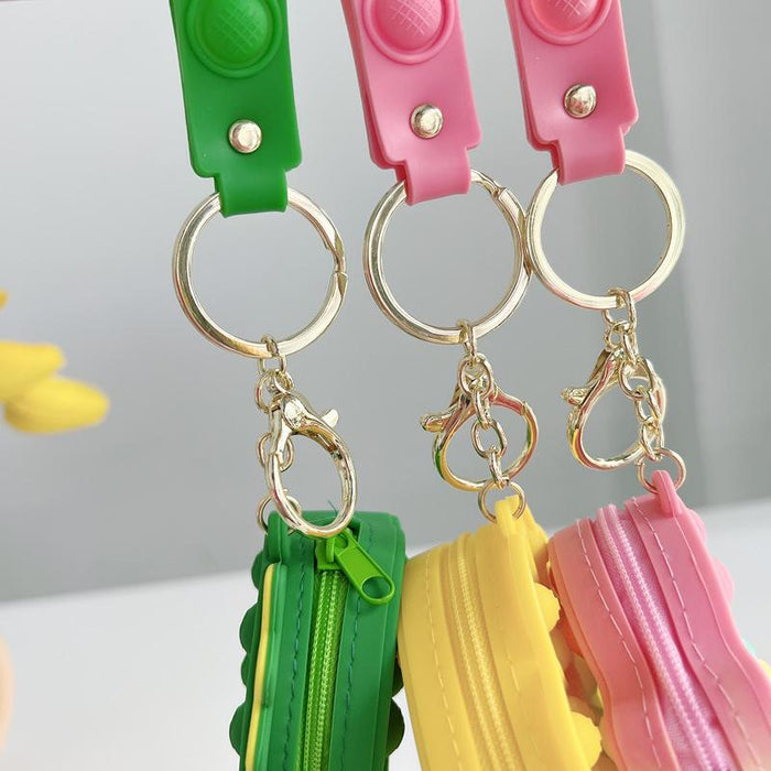Cartoon cute flower girl silicone bag keychain ring