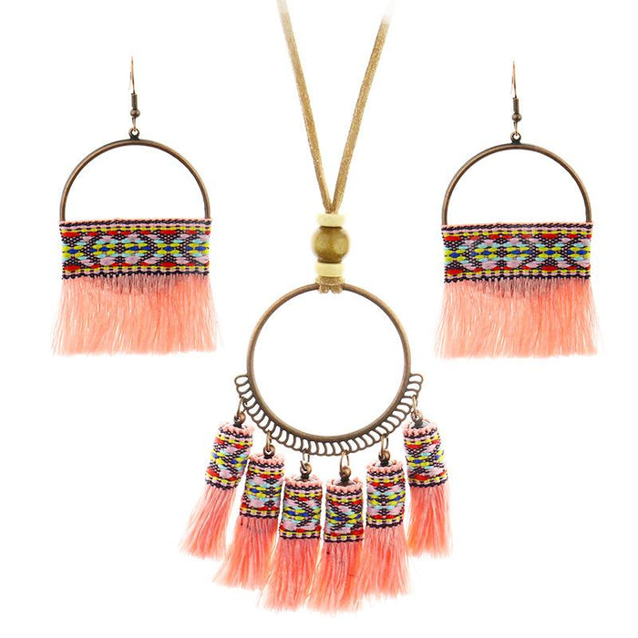 Earring + Necklace Set Handmade Tassel National Style Jewelry