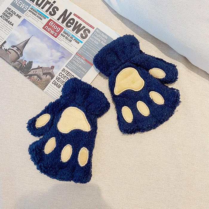 Women Cartoon Gloves Student Winter Fingerless Warmth Padded Gloves