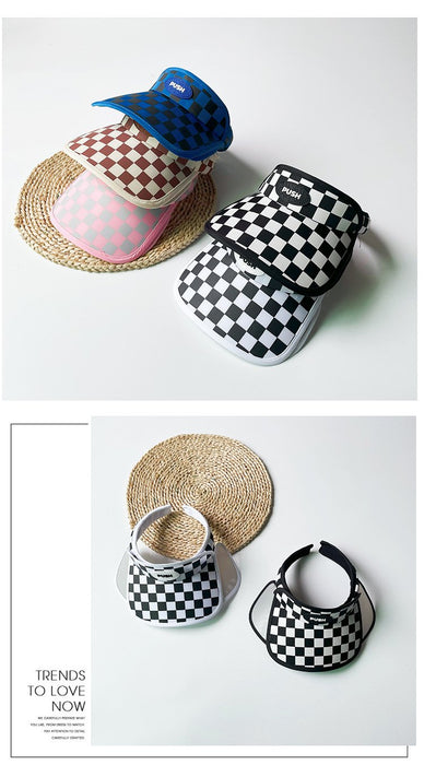 Summer Checkerboard Plaid Children's Wide-brimmed Sun Hat