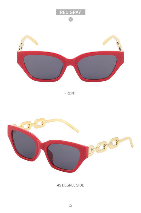 Women's Small Frame Cat's Eye Thick Metal Chain Sunglasses