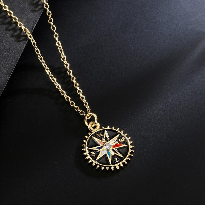 Personalized Oil Dripping Compass Pendant Gold Fashion Necklace